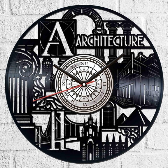 YanGxx Architecture Vinyl Record Wall Clock Retro style Wall clock Silent Home Decor Unique Art Special Home Accessories Creative Personality Gift