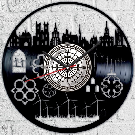YanGxx Architecture Vinyl Record Wall Clock Retro style Wall clock Silent Home Decor Unique Art Special Home Accessories Creative Personality Gift