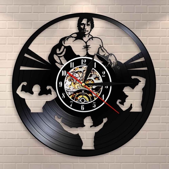 YanGxx BODYBUILDING CLOCK Personalized Handmade Vinyl Record Clock Bodybuilder Room Decorative Bodybuilder Wall Clock Gym Decor
