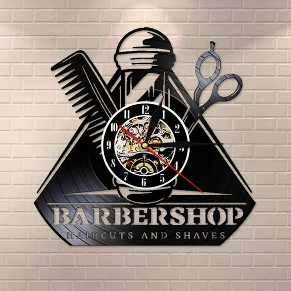 YanGxx Barber Shop Retro Vinyl Wall Clock Original Gift for Hairdresser Vinyl Record Wall Clock Hair Salon Antique Art Clock Watch Deco