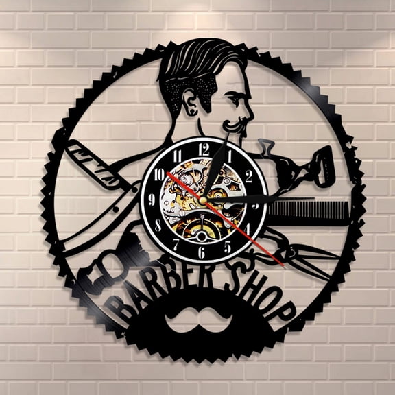 YanGxx Barber Shop Wall Sign Personalized Wall Clock Hairdresser Vinyl Record Wall Clock Hair Salon Studio Clock Wall Watch