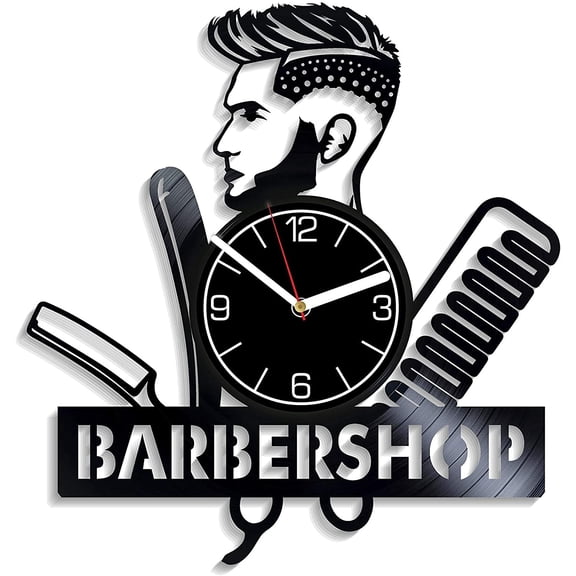 YanGxx Barbershop Vinyl Record Wall Clock Barbershop Wall Art Barbershop Clock Gift for Him Barbershop Gift Barbershop Vinyl Clock Barbershop Home Decoration 12 inch Wall Clock