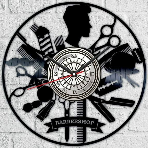 YanGxx Barbershop Vinyl Record Wall Clock Retro style Wall clock Silent Home Decor Unique Art Special Home Accessories Creative Personality Gift