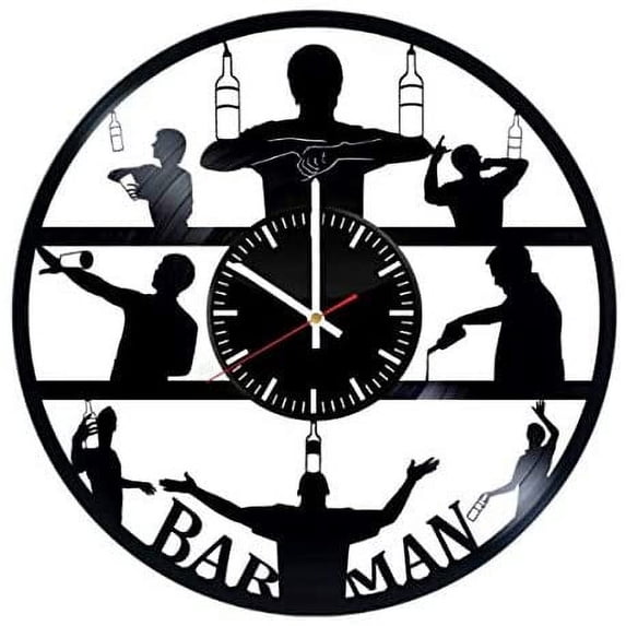 YanGxx Bartender Vinyl Wall Clock, Barman Vinyl Record Handmade Art Decor for Home Room Kitchen, Vintage Original Gift for Any Occasion, Party Supplies Decoration