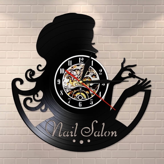 YanGxx Beauty Nail Salon Vinyl Record Wall Clock Manicure Retro Wall Watch Gift idea for Manicurist Beauty Salon Nail Bar Art Wall Sign
