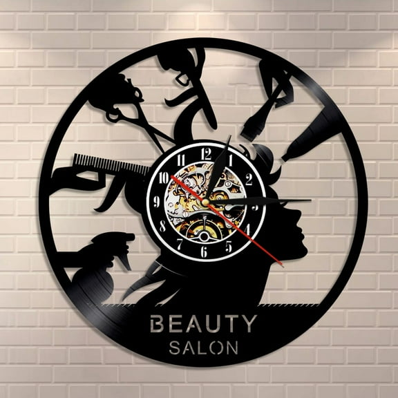YanGxx Beauty Salon Shop Decor Makeup Wall Clock Made Of Vinyl Record Hairdresser Modern Wall Clock Hair Salonv Gifts for Hairdresser