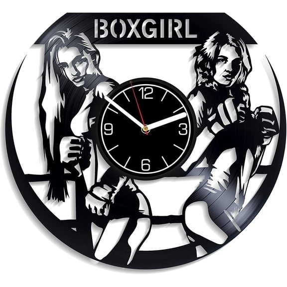 YanGxx Boxing Vinyl Record Wall Clock Boxgirl Clock Sport Wall Clock Modern Boxing Clock Gift for Girl Boxing Gift Sport Home Decoration Boxing Wall Art 12 inch Wall Clock Vintage