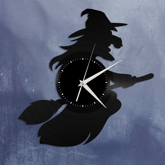 YanGxx Broomstick Witch Vinyl Wall Clock Unique Gift for Friends Home Room Decoration Vintage Design Office Bar Room Home Decor