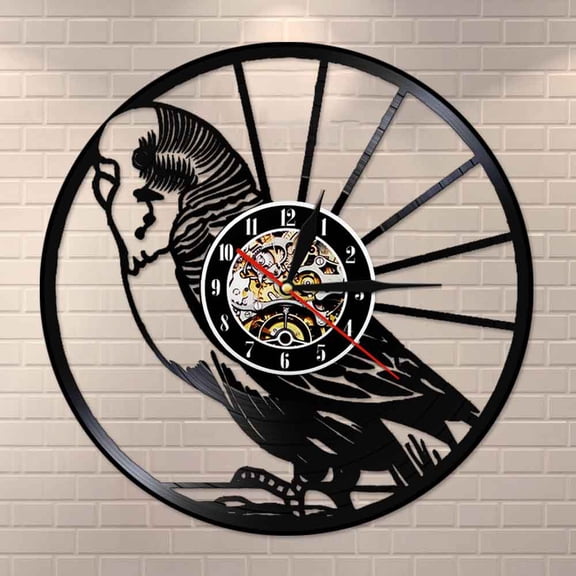 YanGxx Budgie Bird Vinyl Record Clock Nature Wall Art Parrot 3D Vinyl Clock Decor Birthday Gift For Her Birds Nursery Decor Wall Watch