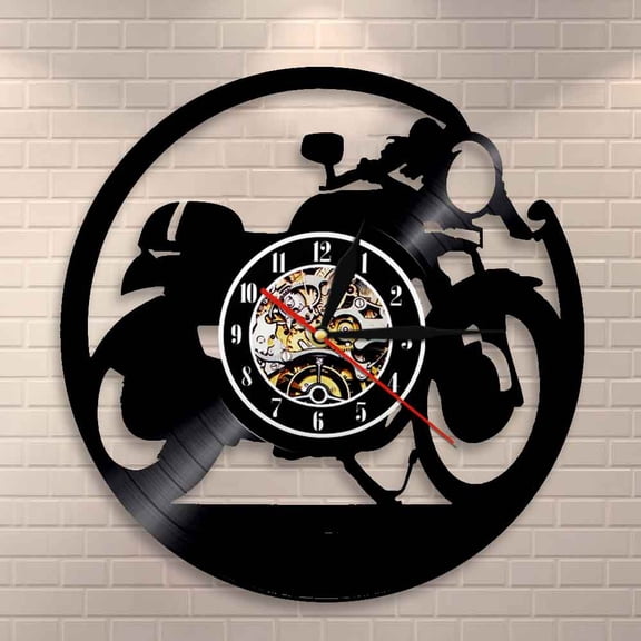 YanGxx Cafe Racer Clock Handmade Vinyl Wall Clock Classic Motorcycle Vinyl Wall Clock Motorbike Clock Motorcyclist Racer Riders Gift