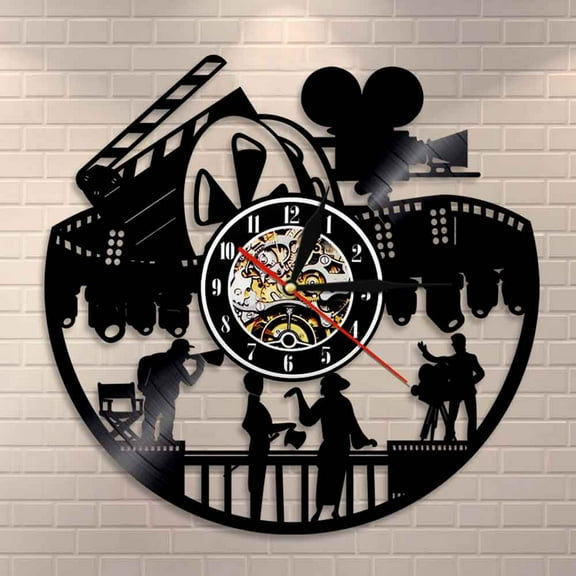 YanGxx Cinema Theater Wall Art Home Decor Wall Clock Acting Actor Movie Production Film Lovers Gift Retro Old Vinyl Record Wall Clock