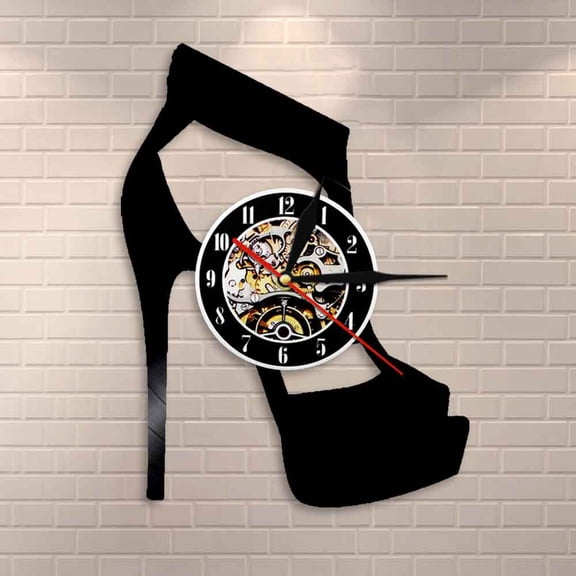 YanGxx Classic Black High Heel Design Wall Clock Fashion Wall Art Shoes Store Business Sign Wall Art Vinyl Record Wall Clock Lady Gifts