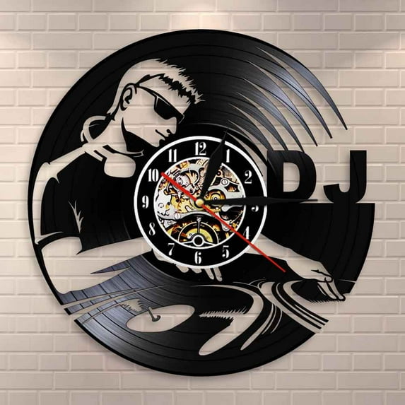 YanGxx DJ Turntables Hip Hop Wall Clock Night Club Music Club Wall Art Vintage Vinyl Record Wall Clock Music Lover DJ Boyfriend Gifts