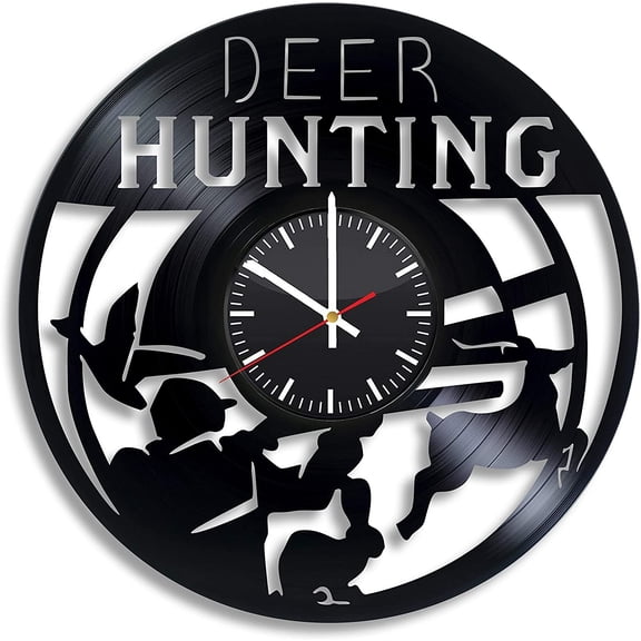 YanGxx Deer Hunting Vinyl Wall Clock, Hunting Season Vinyl Record Handmade Art Decor for Home Room Kitchen, Vintage Original Gift for Any Occasion, Party Supplies Decoration