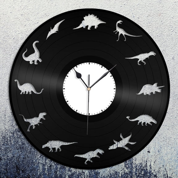 YanGxx Dinosaurs Clock Vinyl Wall Clock Unique Gift for Animal Lovers Room Decoration Vintage Design Office Bar Room Home Decor