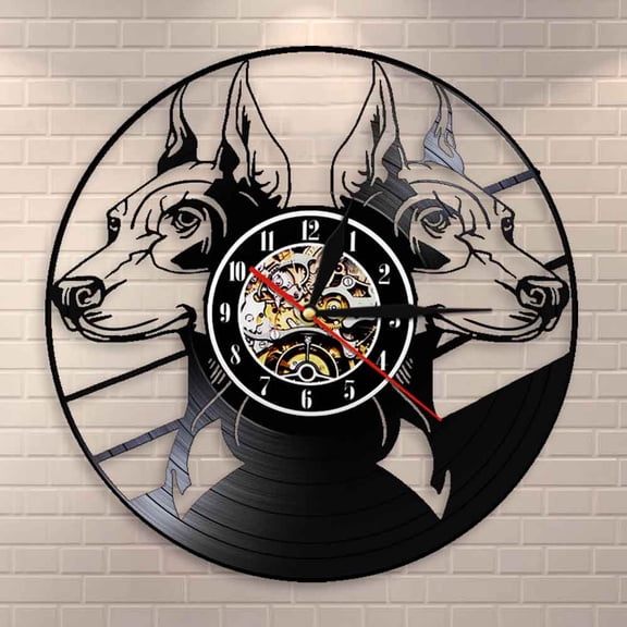 YanGxx Doberman Pinscher Wall Clock Dog Breeds Head Portraits Doberman Animals Puppy Vinyl Record Wall Clock Watch Dog Pet Lovers Gift