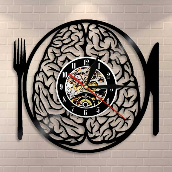 YanGxx Dont Eat My Brain Wall Art Brain With Cutlery Wall Clock Neuron Anatomical Brain Vinyl Record Wall Clock Neuroscience Nurse Gift