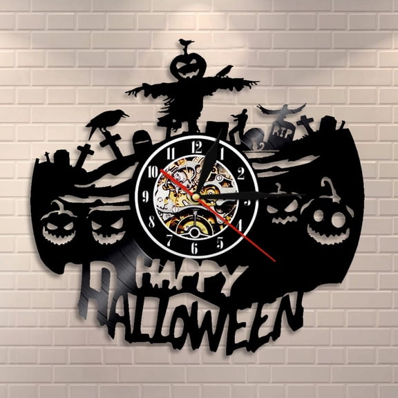 YanGxx Dracula's Castle Handmade Wall Clock Halloween Dark Horror Home Decoration Gothic Vampire Bats Vintage Vinyl Record Wall Clock