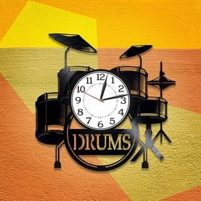 YanGxx Drums Birthday Gift Idea Musical Instrument Vinyl Clock for Man and Woman Music Original Home Decor Drum Kit Vinyl Record Wall Clock Musical Instrument Handmade Clock