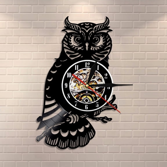 YanGxx Eagle Owl Vinyl Record Clock Owl Decorative Wall Clock Night Owl Wall Art Clock Nursery Kid Room Decor Animal Gift For Kids