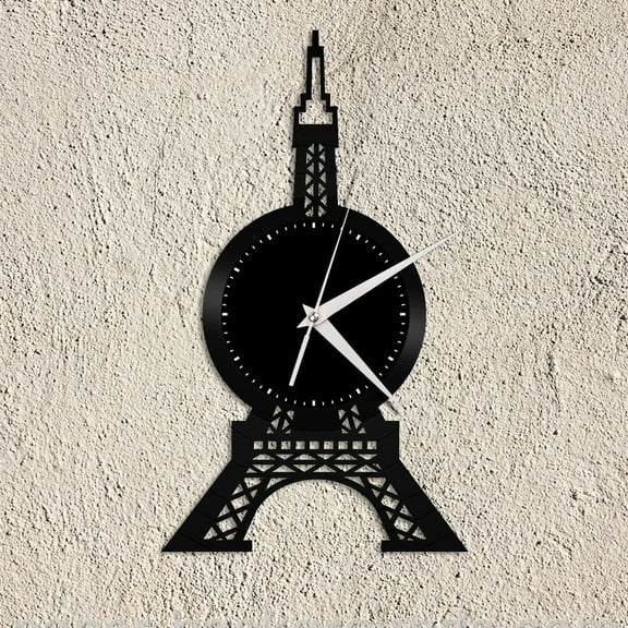 YanGxx Eiffel Tower Vinyl Wall Clock Gift for Vintage Office Home Bedroom Decoration Vintage Design Office Bar Room Home Decor
