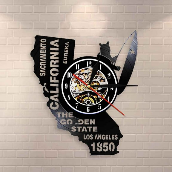 YanGxx Eureka The Golden State California State Home Wall Clock Sacramento Los Angeles Vinyl Record Wall Clock USA Travel Souvenir Gift
