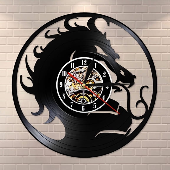 YanGxx Evil Dragon Vinyl Record LP Wall Clock Birds Lovers Gothic Home Decor Mythical Fantasy Dragon Silent Retro Wall Clock Modern Art