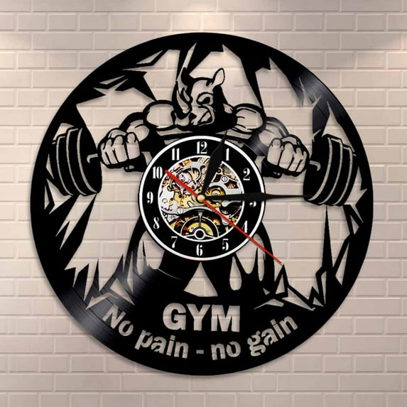 YanGxx Fitness Club The Beast Wall Clock Motivation GYM Wall Decor Vinyl Record Wall Clock Bodybuilding Kettle Bell Retro Wall Clock