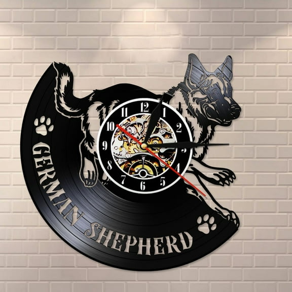 YanGxx German Shepherd Laser Cut Longplay Wall Clock Vinyl Record Timepiece Shepherd Yeti Dog Breed Home Decor Silent Move Wall Watch