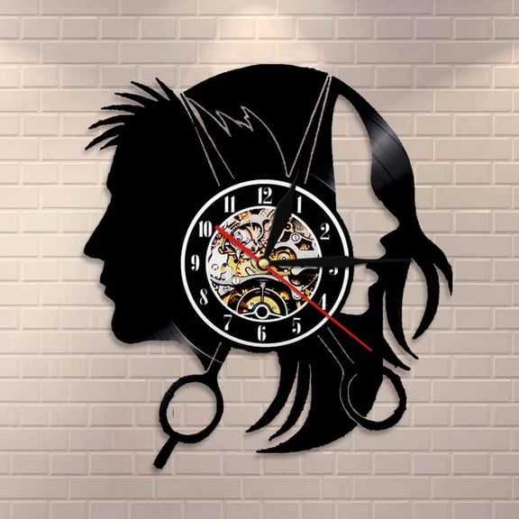 YanGxx Hair Beauty Salon Shop Business Logo Wall Clock Hair Dressers Salon Stylish Hair Scissors Haircut Barber Vinyl Record Wall Clock