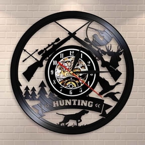 YanGxx Hunting Logo Rifle Gun Sign Wall Clock Animal Hunting Adventure Vinyl Record Wall Clock Wilderness Tribal Wall Decor Hunter Gift
