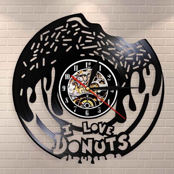 YanGxx I Love Donuts Quote Sweet Food Wall Clock Vintage Kitchen Decor Foodie Vinyl Record Clock National Donuts Day Carboholic Gift