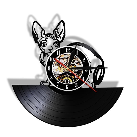 YanGxx Kitten Cat Wall Clock Custom Cat Vinyl Record Wall Clock Personalised Cat Wall Art Clock Unique Gift For Cat Pet Owner