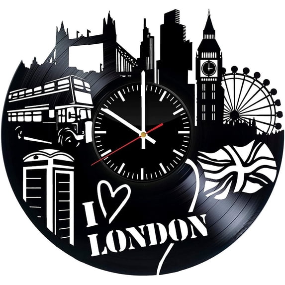 YanGxx London City Art Vinyl Record Wall Clock - Get Unique Bedroom or livingroom Wall Decor - Gift Ideas for Boys and Girls Perfect Element of The Interior Unique Art
