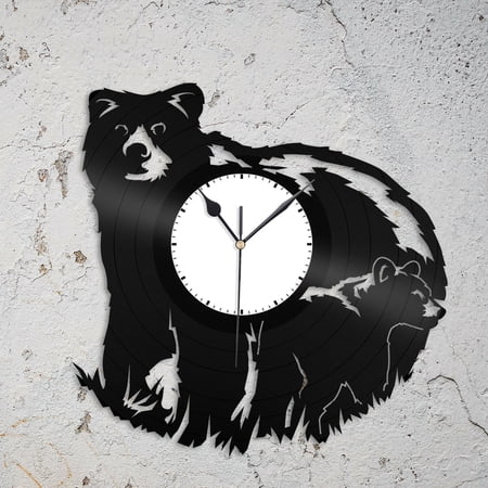 YanGxx Mama Bear with Baby Vinyl Wall Clock Unique Gift Kids Room Nursery Decoration Vintage Design Office Bar Room Home Decor