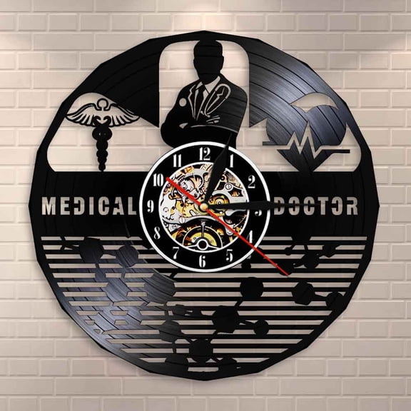 YanGxx Medical Doctor Hospital Sign MD Symbol Wall Clock Rod of Asclepius Staff of Caduceus Hospital Doctor Office Vinyl Record Clock