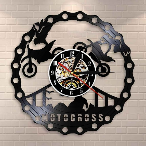 YanGxx Motocross Racing Brappp Decor Modern Wall Clock Dirtbike Trick Riding Vinyl Record Clock Freestyle Motorcycle Racing Riders Gift