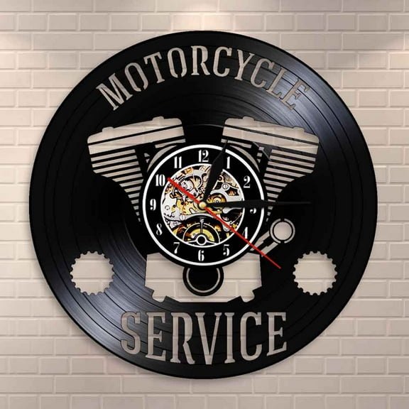 YanGxx Motorcycle Service Business Hanging Sign Workshop Wall Clock Motorbike Repair Vinyl Record Clock Garage Decorative Wall Watch