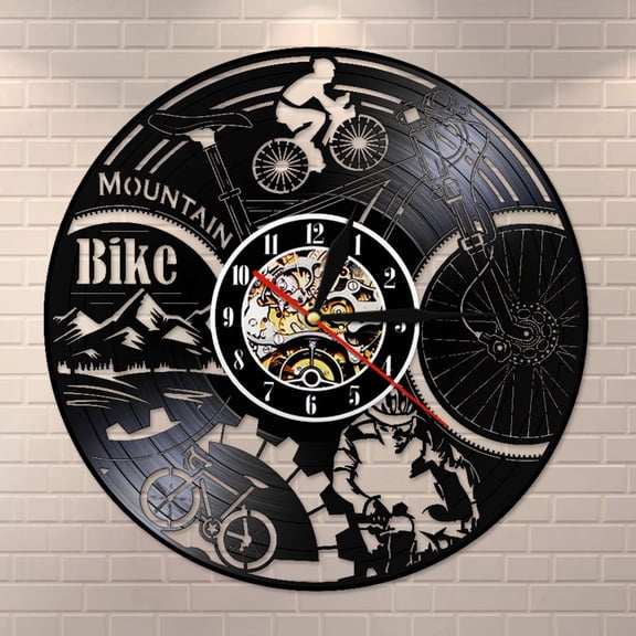 YanGxx Mountain Bike Vinyl Record Wall Clock Mountain Biking Black Retro Wall Art Home Decor Silent Wall Watch Adventure Bicycle Gift