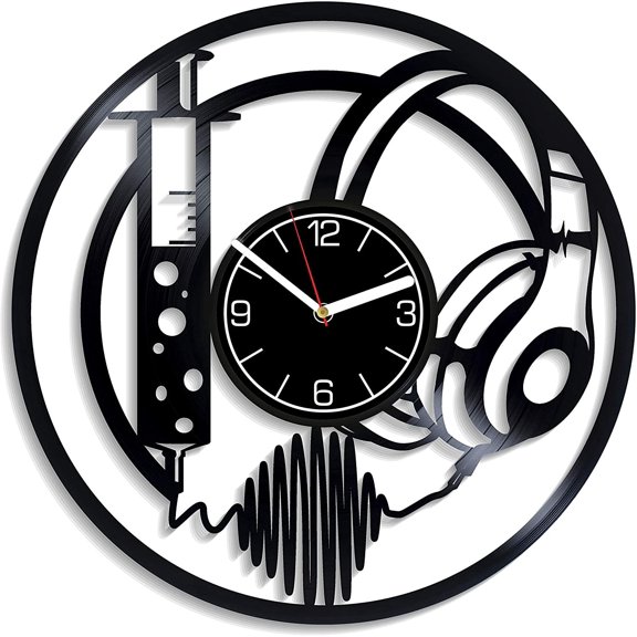YanGxx Music is A Drug Vinyl Wall Clock Music Wall Art Music Clock Headphones Wall Clock Modern Music Gift Music Vinyl Clock Music Home Decoration 12 inch Wall Clock Headphones Gift for Him