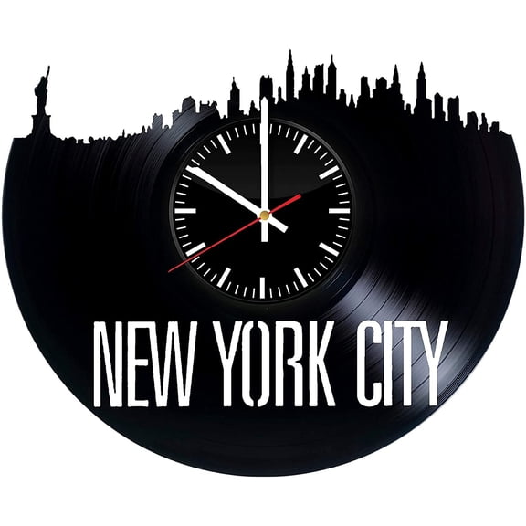 YanGxx New York City Art Gift Vinyl Record Wall Clock - Get Unique Bedroom or livingroom Wall Decor - Gift Ideas for Boys and Girls Perfect Element of The Interior Unique Modern Art