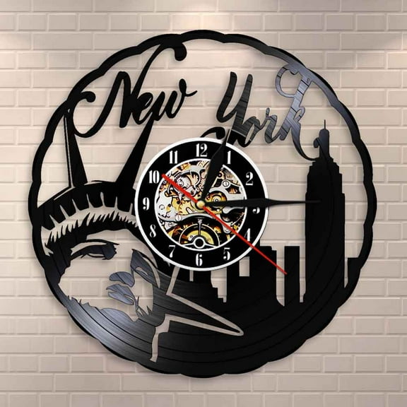 YanGxx New York Skyline Vintage Vinyl Record Wall Clock NYC Statue of Liberty Freedom Wall Art America Travel Gift Home Interior Design