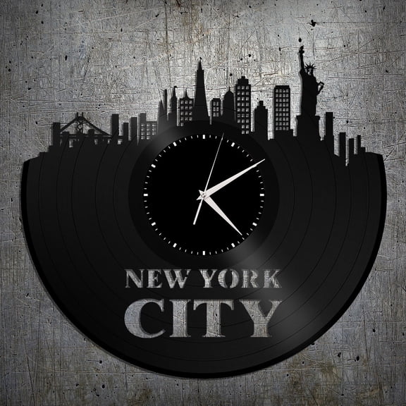 YanGxx New York Skyline Vinyl Wall Clock Cityscape Decor Art Modern Unique Gift Vintage Vintage Design Office Bar Room Home Decor