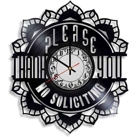 YanGxx No Soliciting Sign Vinyl Wall Clock - no solicitation Vinyl, no Soliciting Funny, Rustic Kitchen Decor Wall, no Soliciting Funny Sign, go Away