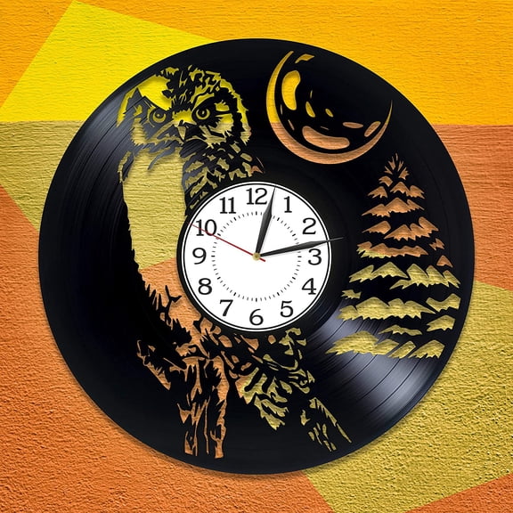 YanGxx Owl Vinyl Clock for Man and Woman Bird Original Home Decor Owl Vinyl Record Wall Clock Symbol of Wisdom Handmade Products Owl Birthday Gift Idea Bird Wall Art