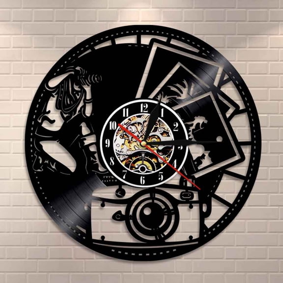 YanGxx Photography Vinyl Record Wall Clock Home Decor Shutter Lens Film Camera Digital Retro Photo Shoot Art Photographer Wall Clock