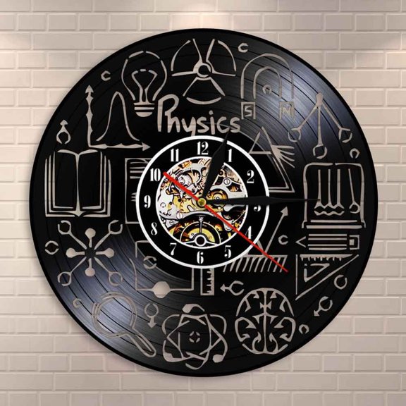 YanGxx Physics Vinyl Record Wall Clock Study Theme Classroom Physics Experiment Wall Art Decorative Clock Gift For Physics Teachers