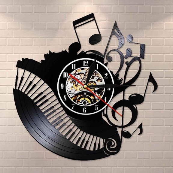 YanGxx Piano Room Music Notes Vinyl Record Clock Musician Pianist Teacher Custom Sign Wall Art Vinyl Clock I love music Clock Watch