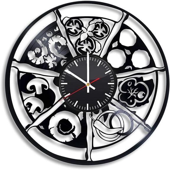 YanGxx Pizza Food Pepperoni Vinyl Wall Clock, Vinyl Record Handmade Art Decor for Home Room Kitchen, Vintage Original Gift for Any Occasion, Party Supplies Decoration