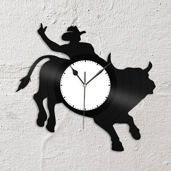 YanGxx Rodeo Bull Vinyl Wall Clock Sports Lovers Unique Gift Home Room Decoration Vintage Design Office Bar Room Home Decor